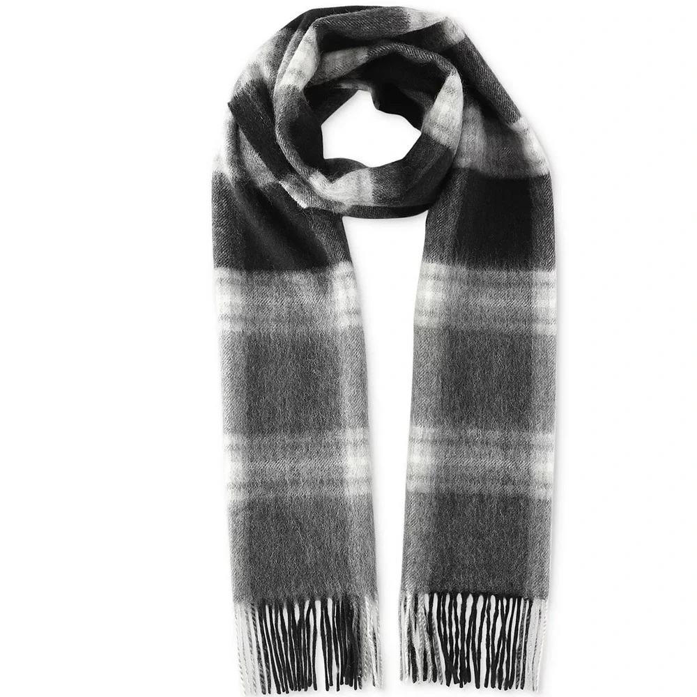 Club Room Men Maxwell Plaid Cashmere Scarf Black/Gray One Size